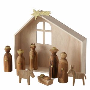 creche de noel maison santons sujets en bois paillettes dorees 2