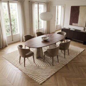 tapis epais motif courbes beige blanc 8