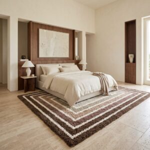 tapis epais motif encadre marron beige ecru 5