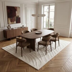 tapis epais motif relief feuille blanc 6