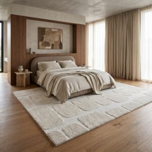 tapis epais motif tache beige ecru 5
