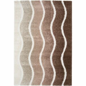 tapis epais motif vagues marron beige ecru 1